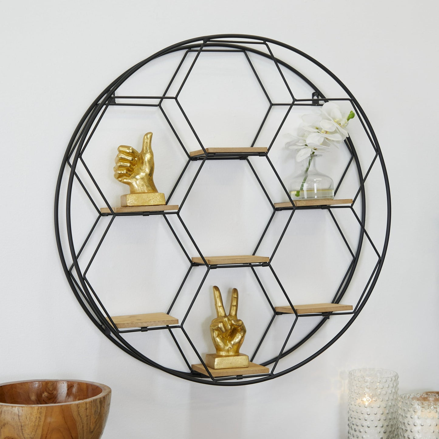 28" x 5" Round 7-Tier Black Wall Shelf