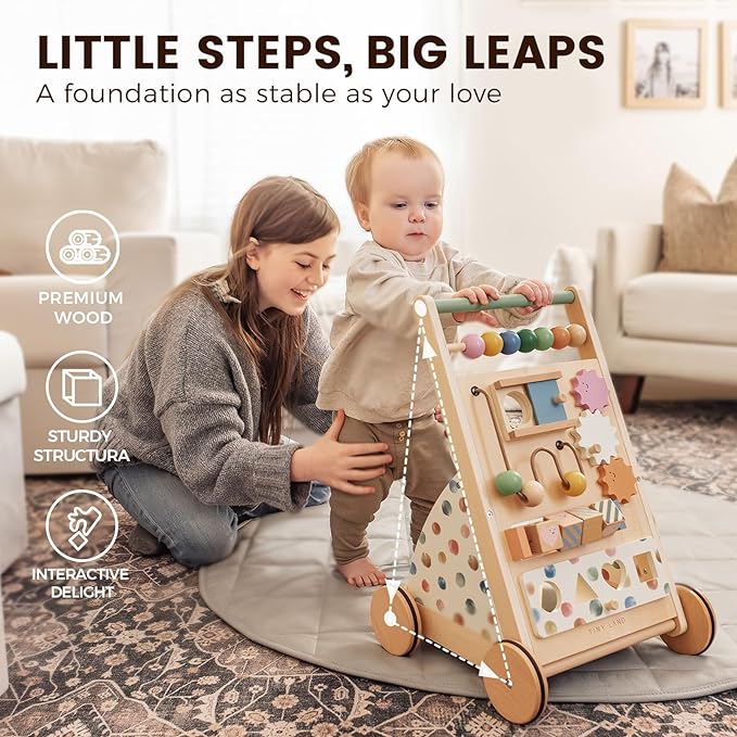 Adjustable speed wooden baby walker